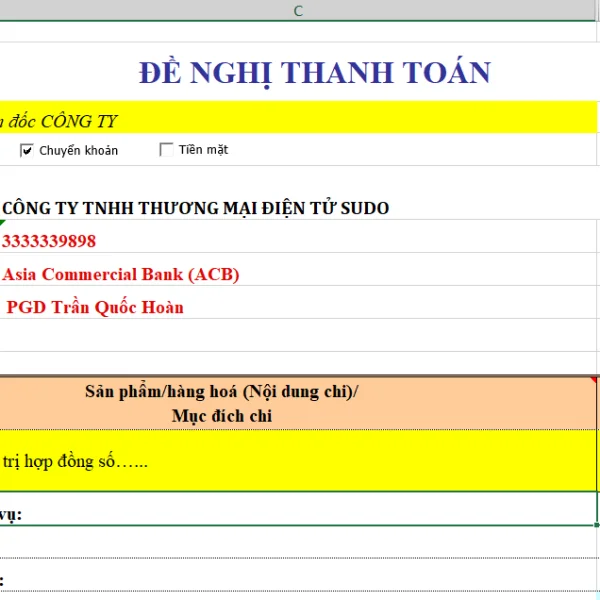 Tải mẫu giấy đề nghị thanh toán file Excel