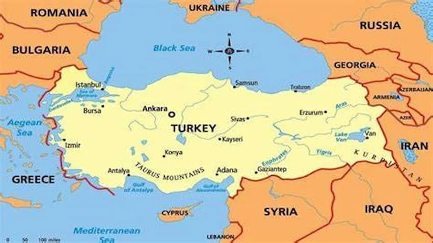 Diện tích rộng lớn của Turkey trên bản đồ thế giới