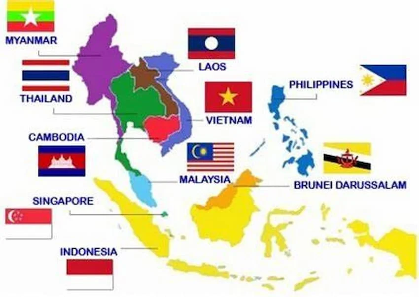 Các nước thuộc Đông Nam Á trên bản đồ thế giới