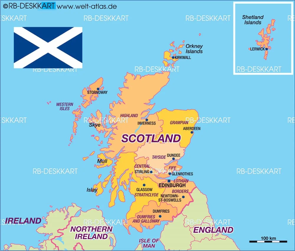 Scotland giáp với Anh và Đại Tây Dương
