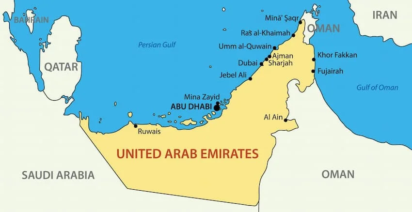 Vị trí địa lý của UAE trên bản đồ thế giới