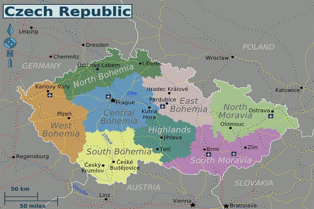 Vị trí địa lý của Cộng hòa Séc nằm ở trung tâm châu Âu