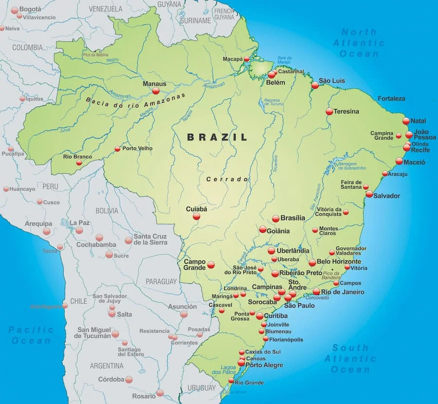 Vị trí địa lý Brazil trên bản đồ thế giới