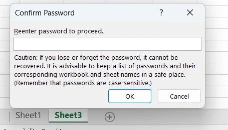 Nhập lại password đã nhập ở bước 2 1 lần nữa để xác nhận > Nhấn OK để bảo vệ Worksheet Xác nhận mật khẩu