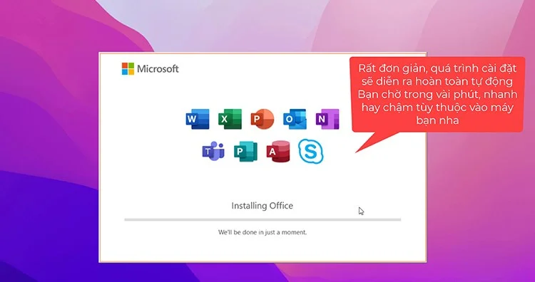 Chờ đợi cài đặt hoàn tất