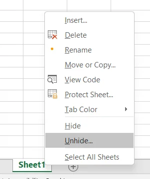Click chuột phải vào 1 Worksheet bất kỳ > Chọn Unhide Hiện sheet