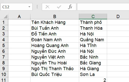Kết quả hàm thống kê Countif