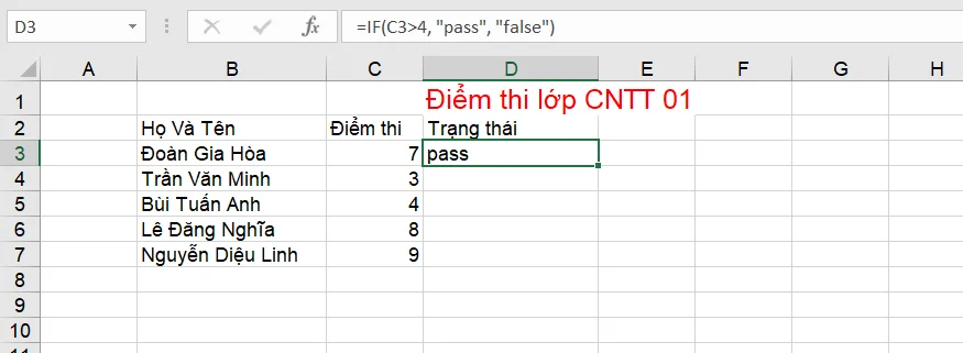 Ví dụ hàm IF