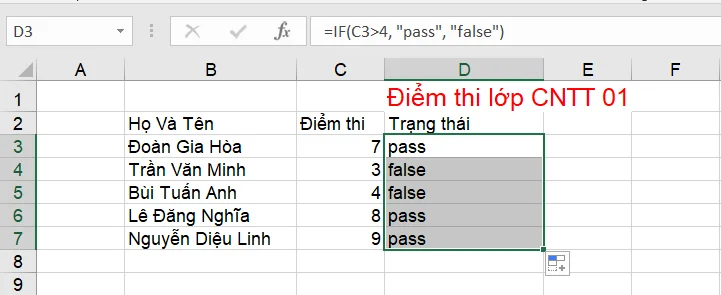 Ví dụ hàm IF